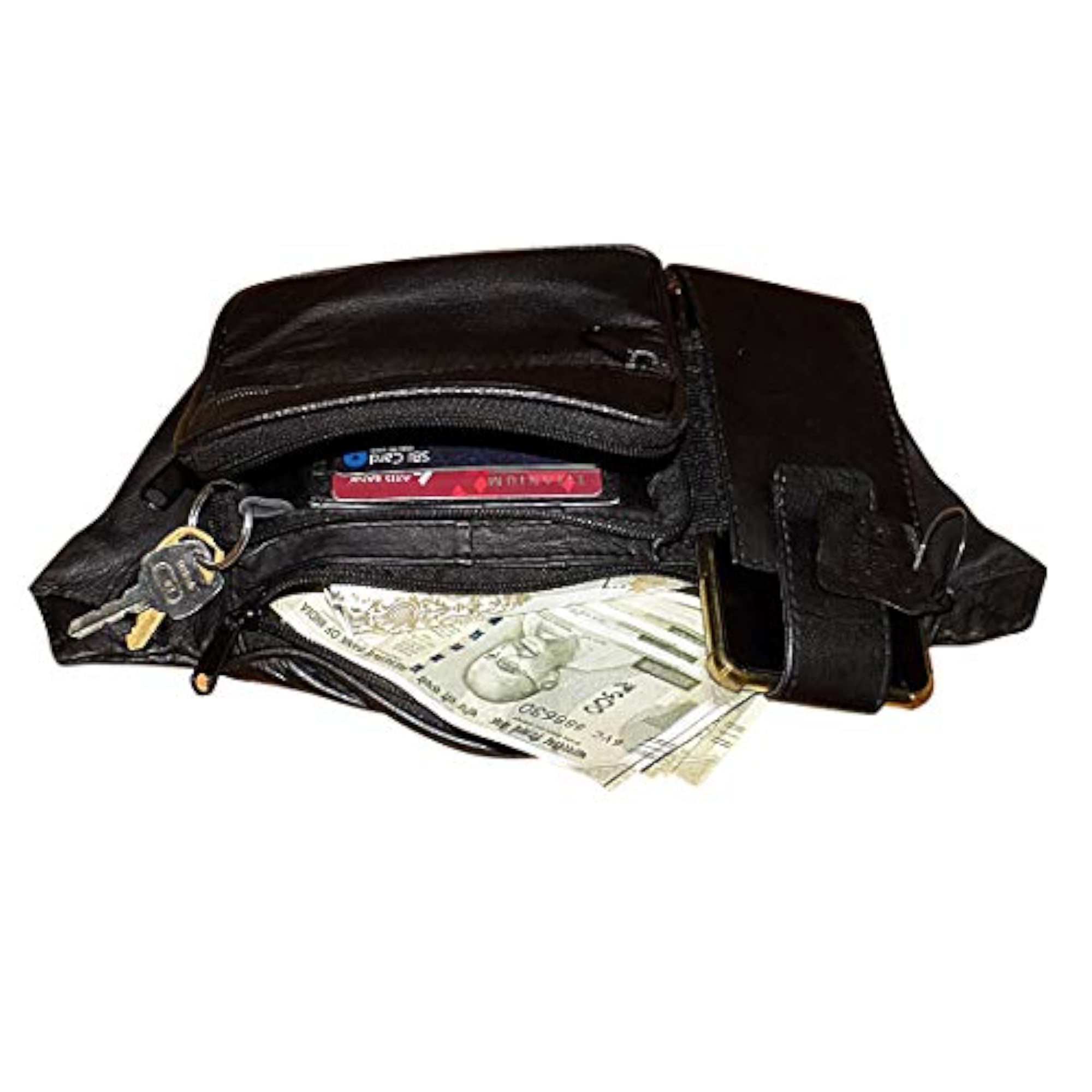 Smart Black Leather Waist Pouch, Stylish and Practical