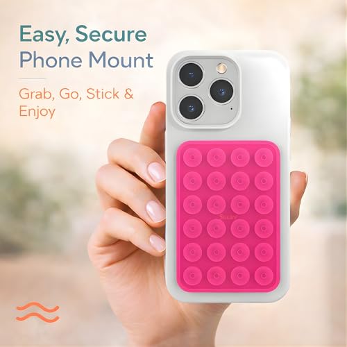 Image of SUCKY Silicone Suction Phone Case Adhesive Octo Cup Buddy Mount - Anti-Slip Holder, Hands-Free Phone Accessory for iPhone & Android - Sticky Grip for Selfies, Videos - Hot Pink
