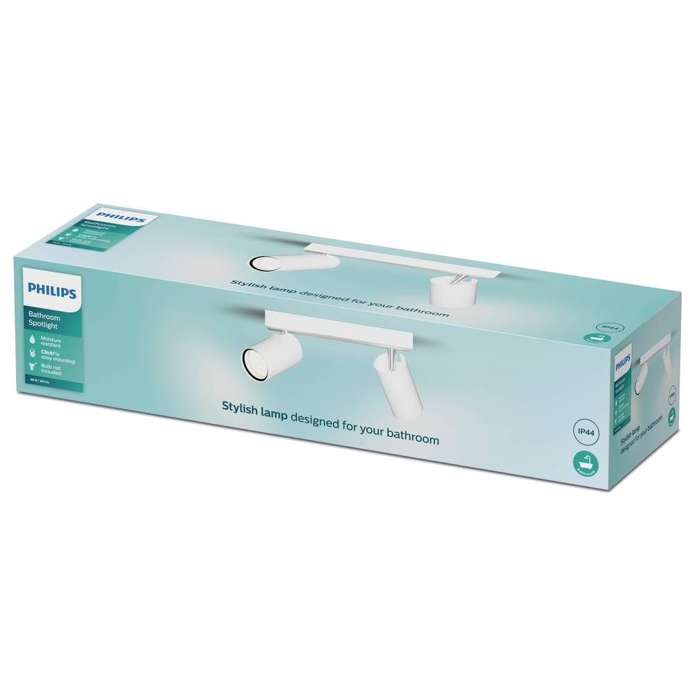 Philips Idris spot 2 têtes, lampe GU10 non incluse, blanc, IP44, résistant à l'eau