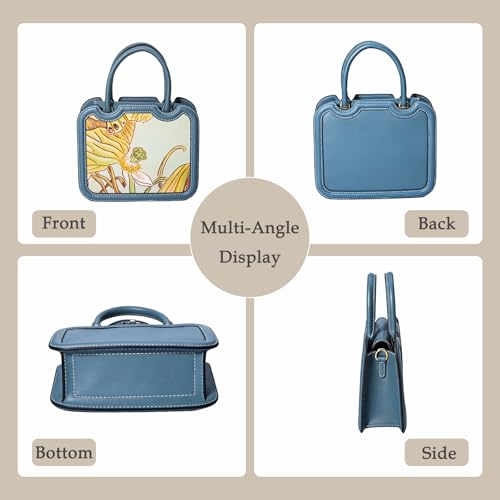 ZHIYONG Women's Tote Bag with Hand-Carved and Hand-Painted Lotus Pod Leather，Handbag and Crossbody,lotus — view 3