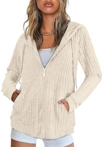 Flikity Hoodie Damen Reißverschluss Sweatjacke mit Kapuze Sweatshirt Jacke | Basics Kapuzenpullover Damen Zip Hoodie Jacke Leichte Frühling Sommer Herbst Kleidung