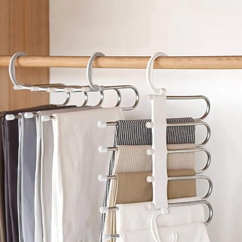 Image of Niloni 5-in-1 Stainless Steel Foldable Hangers - Multi-Layer Space Saving Clothes Organizer | Magic Pant Hangers for Wardrobe | Heavy Duty Multi-Purpose Clothing Hangers Set