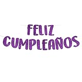 Feliz Cumpleaños Purple Glitter Banner, Spanish Happy Birthday Banner, Fiesta Mexican Themed Birthday Party Decorations