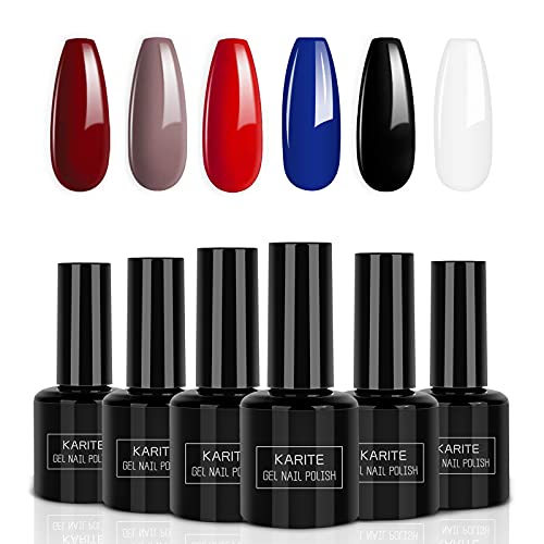 Karite Gel Nail Polish Set, Red Black Pink White Golden Silver Glitter Soak Off Gel Nail Kit