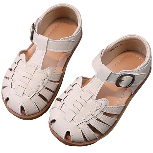 Image of WUIWUIYU Toddlers Little Girls T-Strap Hook&Loop Dress Strawberry Summer Shoes Closed Toe Carrot Sandals