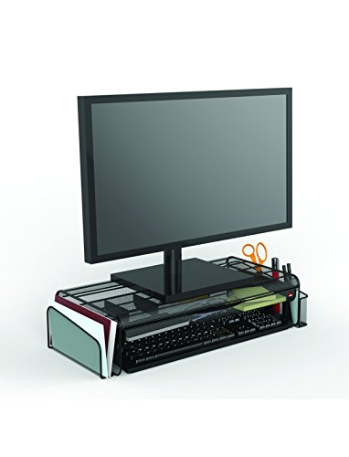 Alba Computer Monitor Stand with Drawer, 21.7"x10.8"x4.9", Black Mesh Steel (MESHUPN)