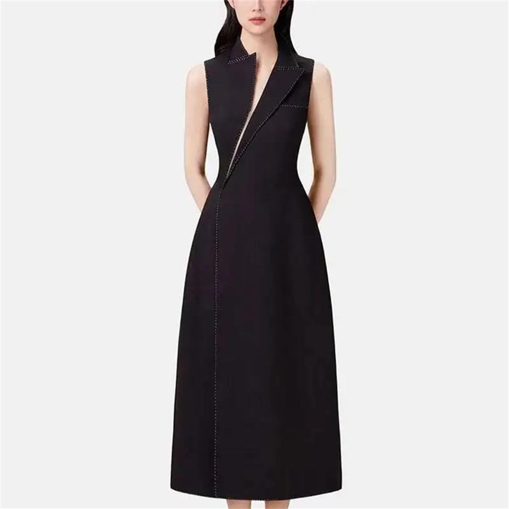 Women Sleeveless Blazer Dress Mid-Length A-Line Waist Defining Professional Temperament Fashion
