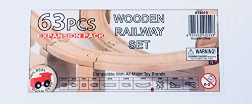 Gamez Galore - Paquete de expansión de madera para vías ferroviarias, compatible con otros juegos de trenes de madera 24, 52 y 63 piezas, 63 Piece
