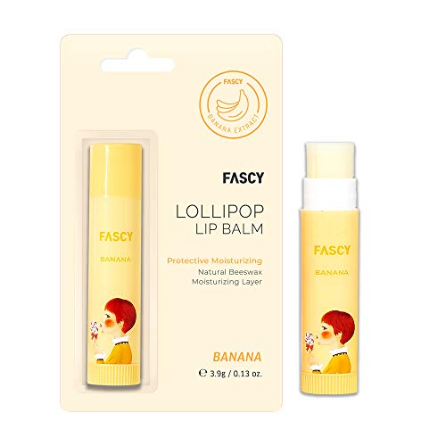 FASCY Lollipop - Bálsamo labial de plátano, bálsamo labial coreano, productos labiales coreanos, sin parabenos, hidratante, 3,9 g, (plátano)