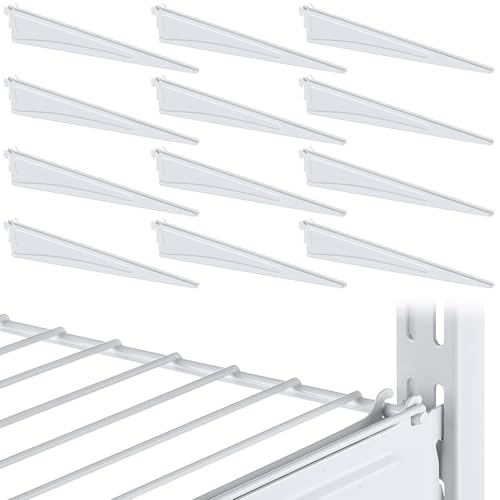Image of Wonderjune 12 Pcs Adjustable Locking Shelf Bracket 16 Inch Shelf Brackets Heavy Duty Wire Shelving Brackets for Deep Wire Shelving Double Track System (White)