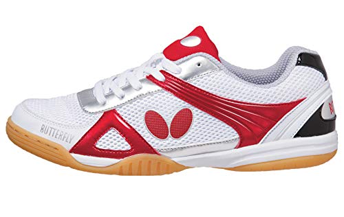 Butterfly Trynex Shoes – Lightweight, Non-Marking Outer Sole, Stylish Shoes for Ping Pong, Table Tennis Shoes, White/Blue or White/Red, Men or Women Sneakers