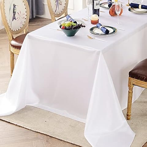 HEMEIREN White Tablecloth 250 x 350 cm (98 x 138 inches) Rectangular Satin Table Cloth for Weddings, Parties, Banquets, Holidays Celebrations Cover