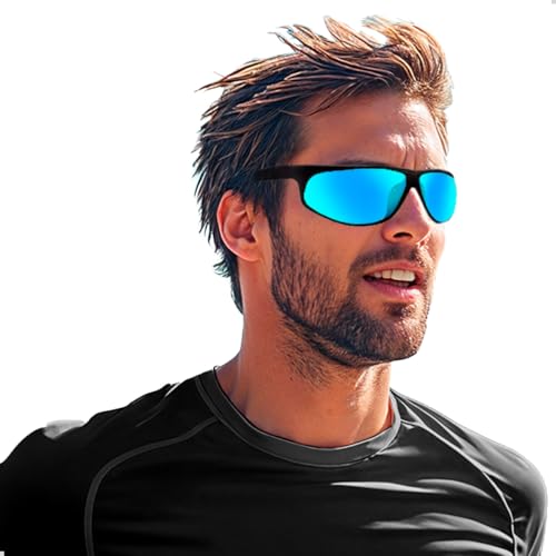 Oculos de Sol Masculino Lentes Proteção UV Esportes Corrida Ciclismo Beach Tenis (Azul)