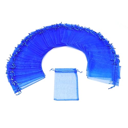Image of Bezall 100Pcs Royal Blue Organza Bags 3x4 Inch, Small Mesh Bags Drawstring Gift Bag for Baby Shower Wedding Party Favor, Jewelry Candy Pouches