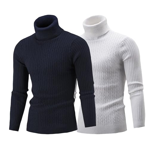 1/2 Pack Men Ribbed Knitted Bottoming Shirt Casual Twisted Pullover Sweaters Tops Slim Fit Turtleneck Sweater