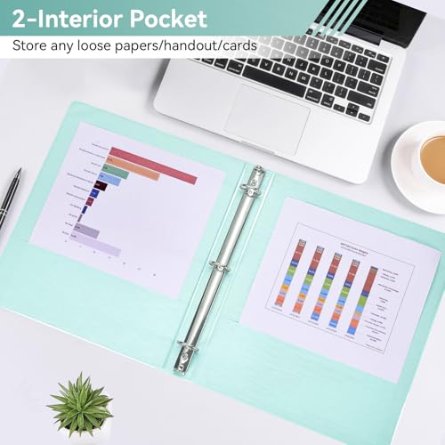 Image of SUIN 1 Inch 3 Ring Binder, Clear 1'' View Presentation Binders with 2 Pockets, Fits 8.5 x 11 Letter Size, Durable Polypropylene, Non-Stick & PVC-Free for School, Office & Home (Brushed Green)
