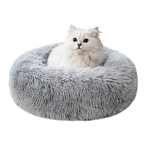 ALLNEO Original Cat and Dog Bed Luxury Shag Fuax Fur Donut Cuddler Round Donut Dog Beds Indoor Pillow Cuddler for Medium Small Dogs (S-20208inch, Light Grey)