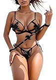 WMZRKY sexy lingerie set for women 3 piece, bra and panty sexy lingerie sets naughty, black