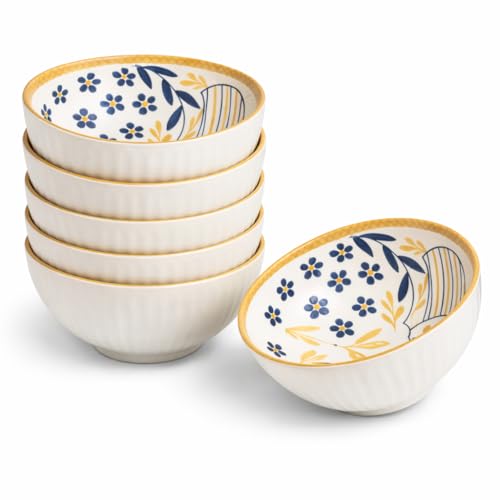 Image of Bohemian Porcelain Bowls Set of 6 | 300 ML Microwave & Dishwasher Safe | Designer Serving Bowls for Soup, Salad, Snacks & Desserts