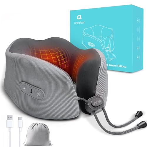 arboleaf Almohada Viaje Térmica, Cojin Cuello Viaje con Calefacción Zonal de Grafeno y Memory Foam - Recargable USB-C, Soporte 360° - Alivia Dolor de Cuello en Viajes, Vuelos, Coche y Oficina