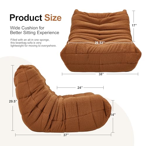 Bean Bag Chairs for Adults Giant Bean Bag Chair Memory Foam BeanBag Chair Bean Bag Sofa with Filler Faux Fur Fireside Beanbags Lazy Sofa for Living Room Bedroom Office (Brown Teddy, Single)