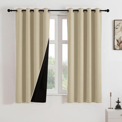 Image of HOMEMONDE Window Curtains 5 Feet 1 Piece - Thermal Insulation 100% True Blackout Curtain, Fade Resistant & Black Backing Drapes - (60 Inch, Solid Beige)