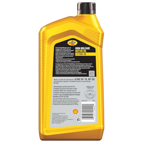 Image of Pennzoil High Mileage 10W-30 Motor Oil, 1 Quart (6 Pack)