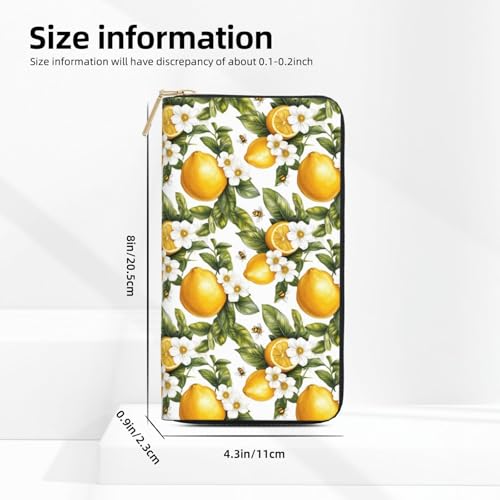 Leather Thin Slim Wallets for Women & Men - Bee and Lemon Print Card Wallet Holder with Zipper2