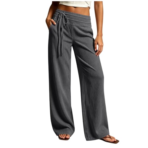 Pantalon en velours côtelé large avec cordon de serrage confortable et poches décontractées