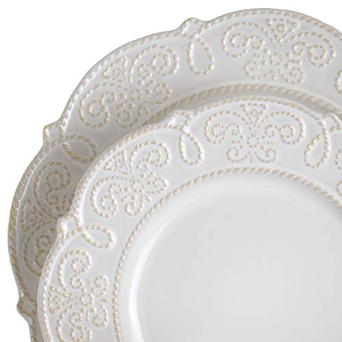 Elama LUNA Round Decorated Stoneware Scallop Embossed Dinnerware Dish Set thumb #8