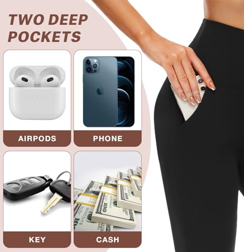 Diu Life 5 Pack High Waisted No-See-Through Black Tummy Control Leggings for Running and Yoga