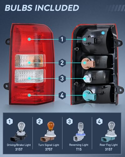 Image of Nilight Taillight Assembly Compatible with 2008-2017 Jeep Patriot | Tail Light OE Style Rear Lamp Replacement Driver and Passenger Side w /Bulbs