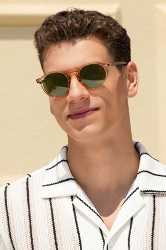 CARFIA Retro Round Polarized Mens Sunglasses UV Protection Acetate Frame CA5289L4