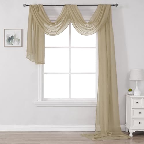 DONREN Taupe Window Scarf for Background - Luxury Soft Sheer Scarf Add to Window Curtains for Enhanced Effect (52 by 216 Inch,1 Pack) by DONREN - Used condition - US$11.22