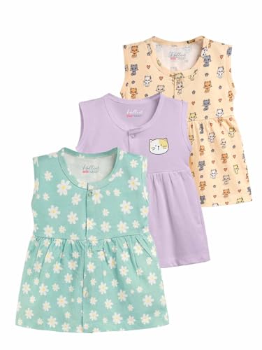 Image of HELLCAT 100% Cotton Baby Frock Dress for Girls - Pack of 3, Soft & Trendy, Sleeveless