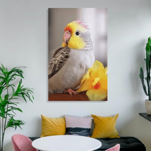 Toile murale calopsitte 60x90cm poster oiseau suspendu design chic - 6