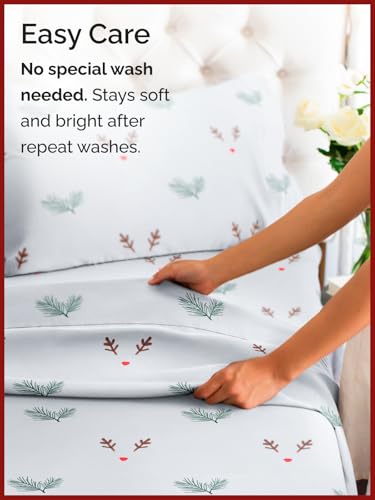 King Mistletoes Sheet Set - Holiday Xmas Pattern Bedding Set - Deep Pockets - Snug Fit - 4PC - Wrinkle Free & Easy Care - Comfy, Cozy Festive Winter - Holiday Sheets for Women, Men, Kids & Teens