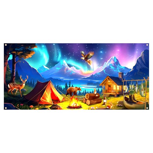 Tingjoo 7.8 x 3.6 ft North Backdrop 2026 Fabric Vacation Bible School Background Vbs Colorful Forest Animal Log Cabin Northern Polar Lights Backdrop Decor for Home Photo Studio Props