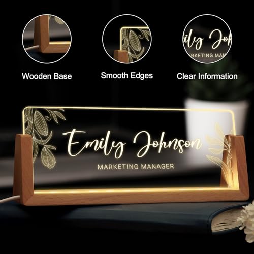 Image of Custom Name Plate for Desk, Personalized Light Up Acrylic Desk Name Plate, Personalized Office Gifts for Boss Coworkers Teacher, Employee Appreciation GIfts, Office Decor for Women Men