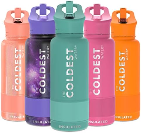 Coldest Sports Water Bottle with Straw Lid Vacuum Insulated Stainless Steel Metal Thermos Bottles Reusable Leak Proof Flask for Sports Gym (32 oz, Terraform Green)