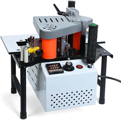 Portable Edge Banding Machine 1200W Hot Melt Glue System for Woodworking, Double-Sided Adhesive Coating, Ideal for Cabinets & Curved Panels - White