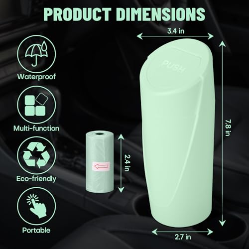 Image of Car Trash Can Bin with Lid - Car Garbage Can Cup Holder - Green Mini Leakproof Vehicle Trash Garbage Can Bin with 20pcs Trash Bags-Car Organizers and Storage for Front Back Seat Accessories