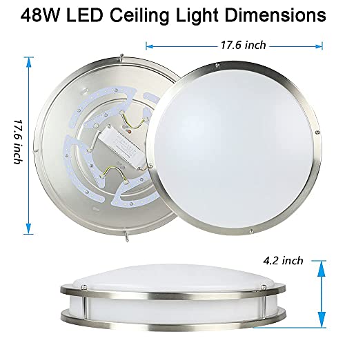 Dllt 48W Dimmable Flush Mount Led Ceiling Light Fixture, 17.6" Round Close To Ceiling Lights With Remote Control, Modern Ceiling Lighting For Bedroom/Kitchen/Living Room/Dining Room, 3000K/4000K/6000K #TOP3