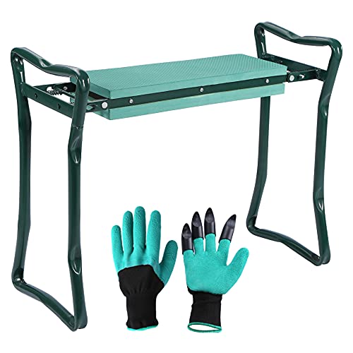 CAMPMOON Foldable Garden Kneeler and Seat Heavy Duty, Lightweight Sturdy Metal Garden Stool for Seniors, Padding Kneeling Bench for Gardening, Green