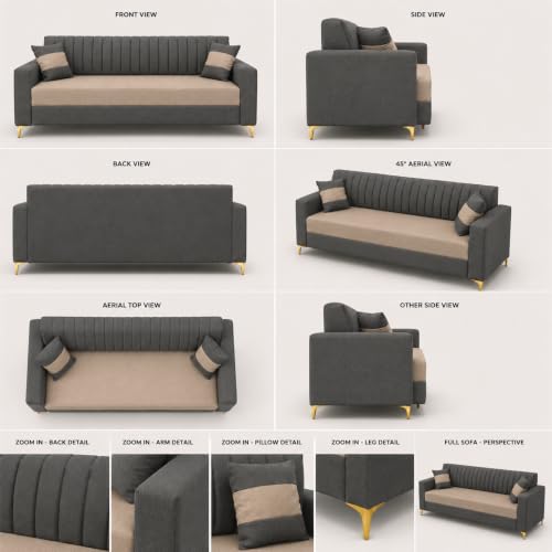 Image of FURNY Signature Regalia 4-Seater L-Shape Sofa Set with Movable Ottoman | Flexible LHS /RHS Layout | Boston Fabric | 40D Foam + Zigzag Spring | 3-Yr Warranty (Ash Grey & Warm Beige)