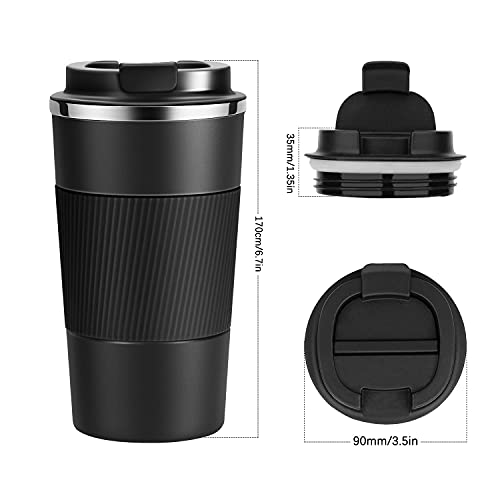 YINJOYI Travel Mug Reusable Coffee Cups 510ml/18oz Thermal Insulated Vacuum Insulation Stainless Steel Bottle for Hot Cold Drinks Black