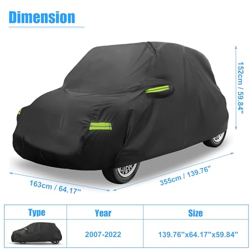 Image of uxcell for Fiat 500 2007-2022 Cover Waterproof Car Cover Outdoor Full Car Cover All Weather Protection Rain Sun Protection with Zipper Black