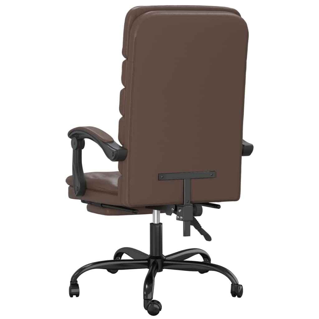 Silla de oficina con función de masaje y respaldo ajustable de piel sintética marrón, silla giratoria con reposabrazos y ruedas, silla de trabajo ergonómica para oficina en casa y oficina