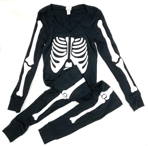 Victoria's Secret PINK One-Piece Thermal Pajama, Black, Cotton, Long Sleeve, Button Closure, Adult Women's Sleepwear (US, Alpha, Medium, Regular, Regular, Black/White)