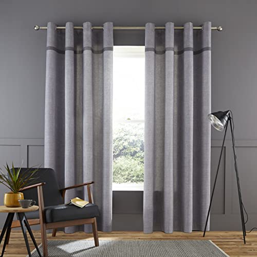 Catherine Lansfield Melville Woven Texture Cortinas con Ojales, Algodón, Gris, W 46' x L 54' (1 Panels)